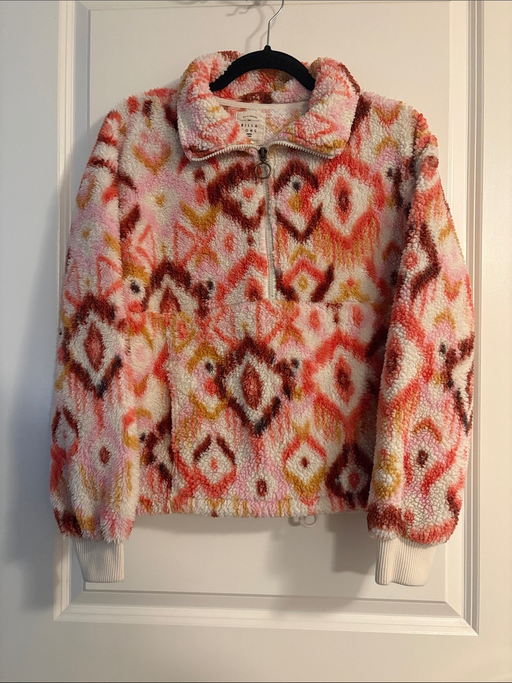 Billabong Pink Multi Geometric Teddy Half-Zip Jacket